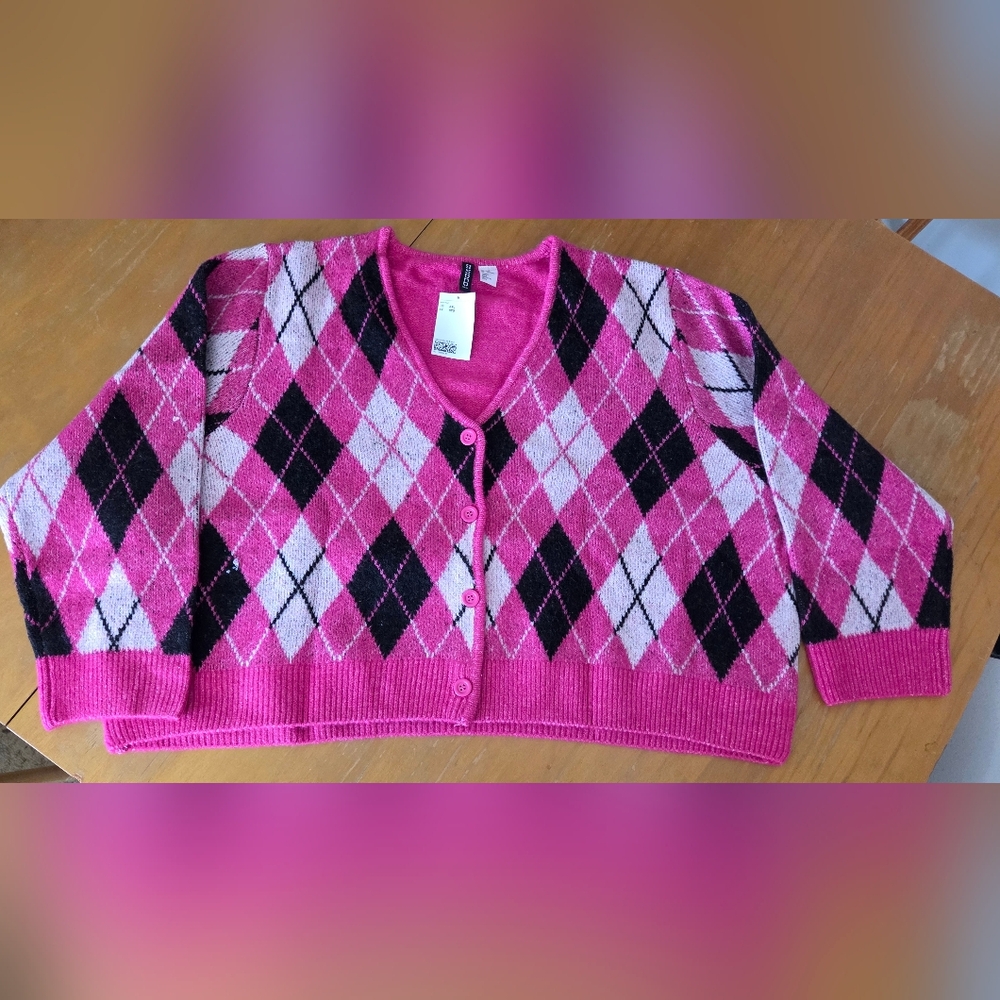 H&M Womens Divided Black And Pink Cardigan - 3XL